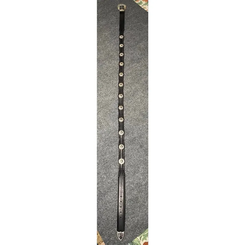90’s Western Black Leather Concho Belt Intricate Floral Designed Buckle 4XL-5XL